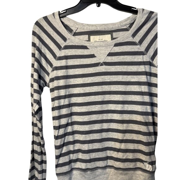 VTG Abercrombie & Fitch XS Gray Long Sleeve Striped Raglan Sweatshirt Y2K Casual - Picture 2 of 7